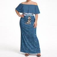 Husky Hair Is My Glitter Off Shoulder Maxi Dress Funny Dog Quote Paw Print Pattern