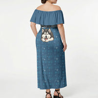Husky Hair Is My Glitter Off Shoulder Maxi Dress Funny Dog Quote Paw Print Pattern