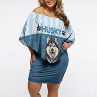 Husky Hair Is My Glitter Off Shoulder Short Dress Funny Dog Quote Paw Print Pattern