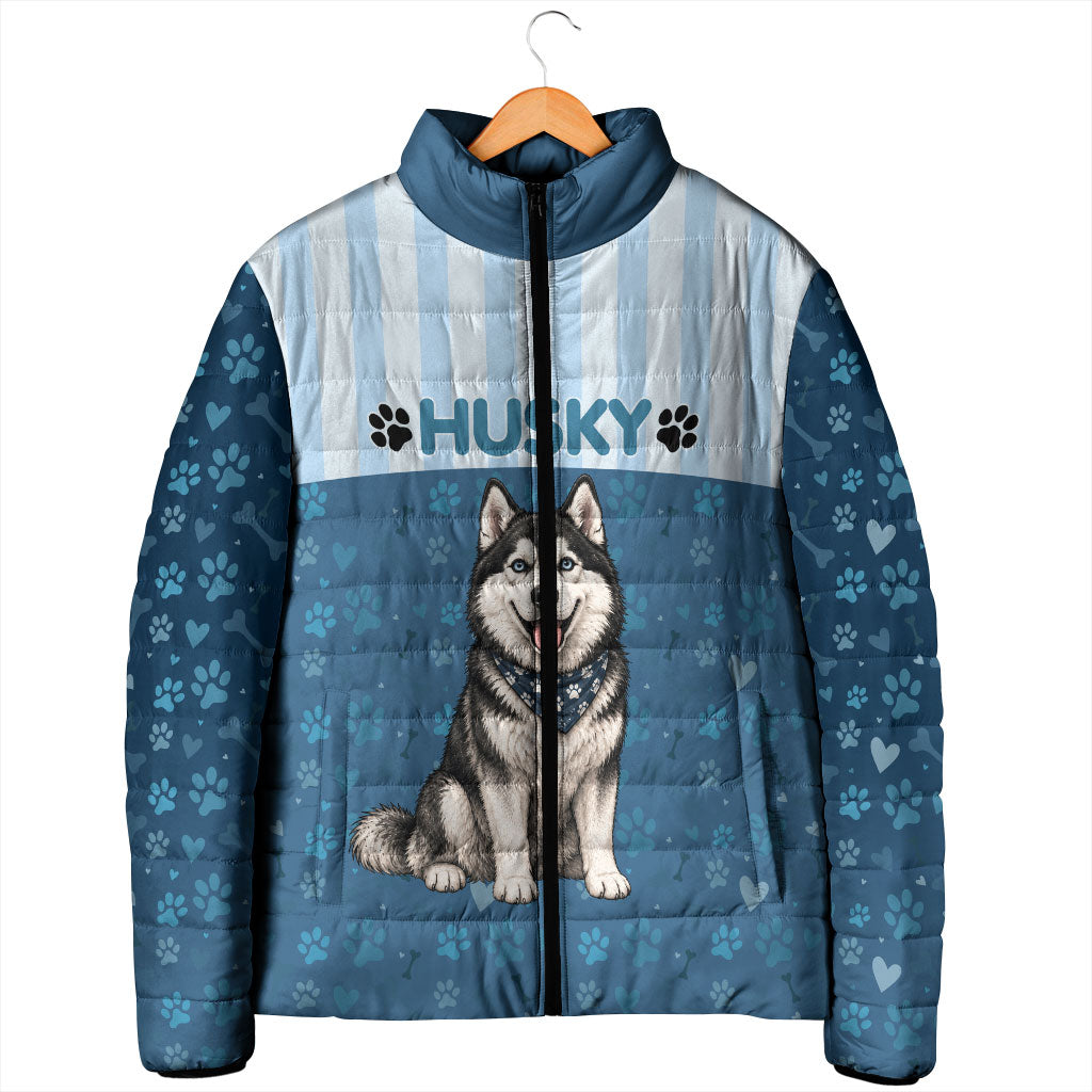 Husky Hair Is My Glitter Padded Jacket Funny Dog Quote Paw Print Pattern