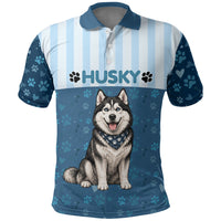 Husky Hair Is My Glitter Polo Shirt Funny Dog Quote Paw Print Pattern