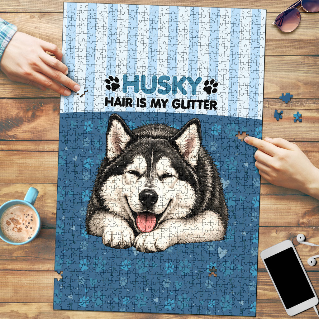 Husky Hair Is My Glitter Puzzle Funny Dog Quote Paw Print Pattern