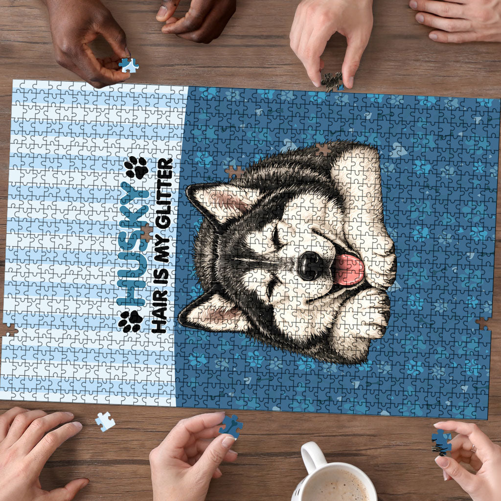 Husky Hair Is My Glitter Puzzle Funny Dog Quote Paw Print Pattern