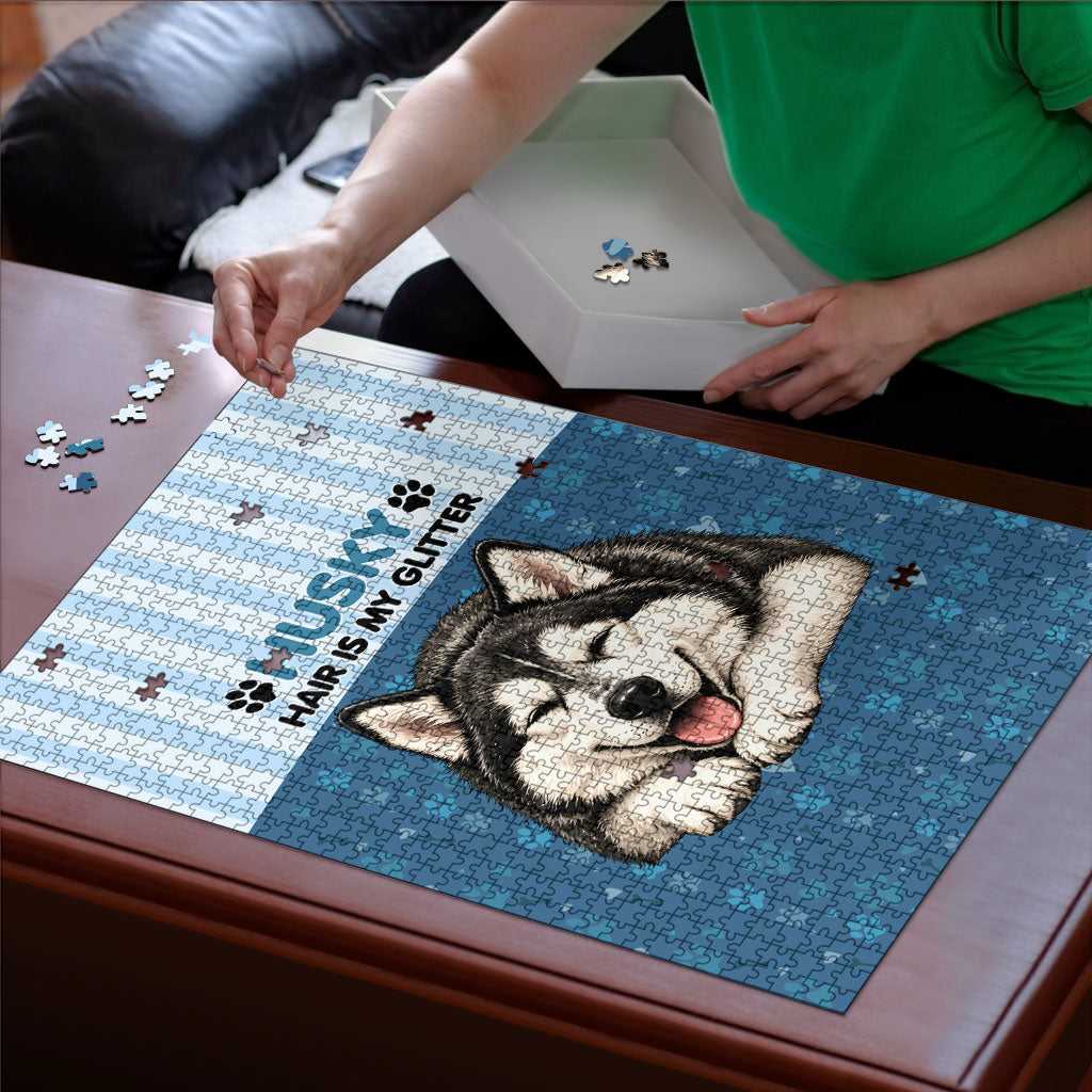 Husky Hair Is My Glitter Puzzle Funny Dog Quote Paw Print Pattern