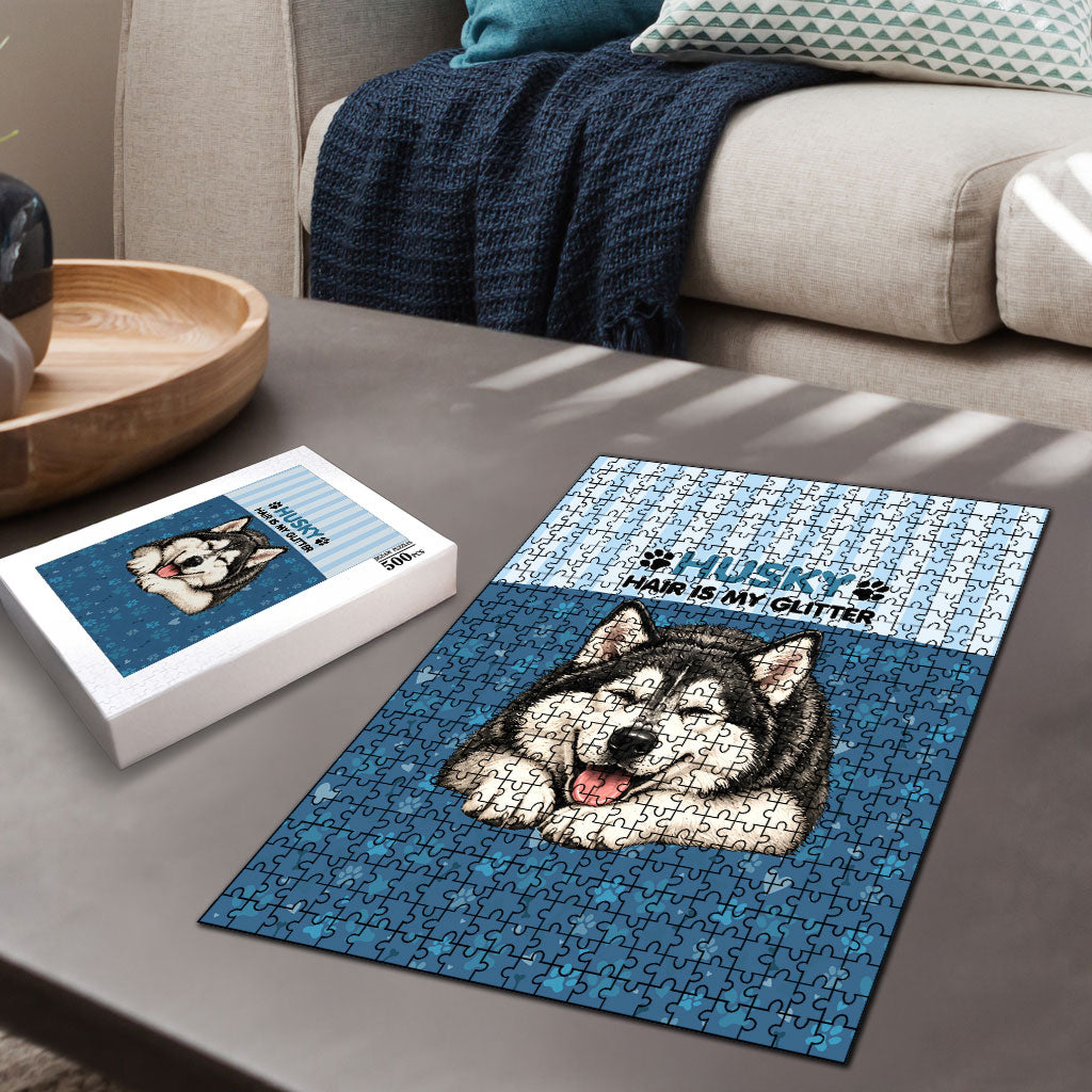 Husky Hair Is My Glitter Puzzle Funny Dog Quote Paw Print Pattern