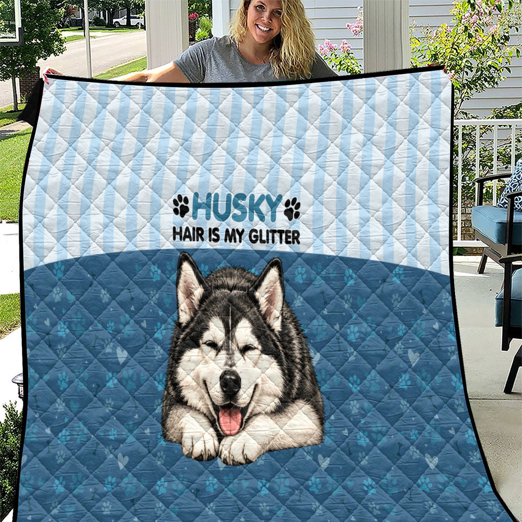 Husky Hair Is My Glitter Quilt Funny Dog Quote Paw Print Pattern