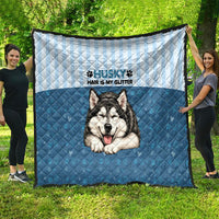 Husky Hair Is My Glitter Quilt Funny Dog Quote Paw Print Pattern