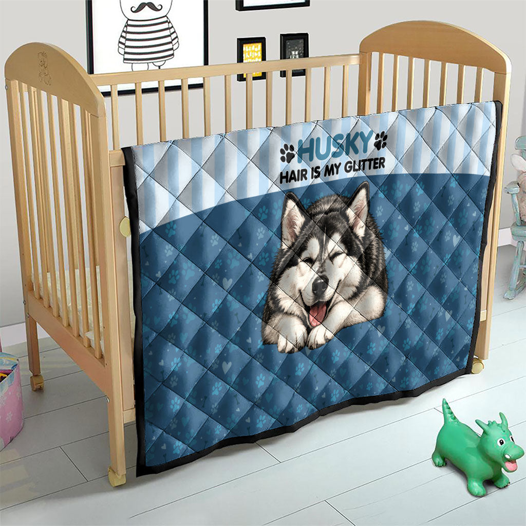 Husky Hair Is My Glitter Quilt Funny Dog Quote Paw Print Pattern