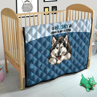 Husky Hair Is My Glitter Quilt Funny Dog Quote Paw Print Pattern
