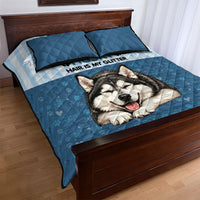 Husky Hair Is My Glitter Quilt Bed Set Funny Dog Quote Paw Print Pattern