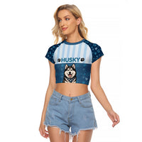 Husky Hair Is My Glitter Raglan Cropped T Shirt Funny Dog Quote Paw Print Pattern