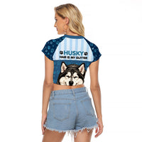 Husky Hair Is My Glitter Raglan Cropped T Shirt Funny Dog Quote Paw Print Pattern