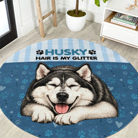Husky Hair Is My Glitter Round Carpet Funny Dog Quote Paw Print Pattern