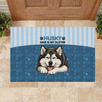 Husky Hair Is My Glitter Rubber Doormat Funny Dog Quote Paw Print Pattern