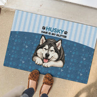 Husky Hair Is My Glitter Rubber Doormat Funny Dog Quote Paw Print Pattern