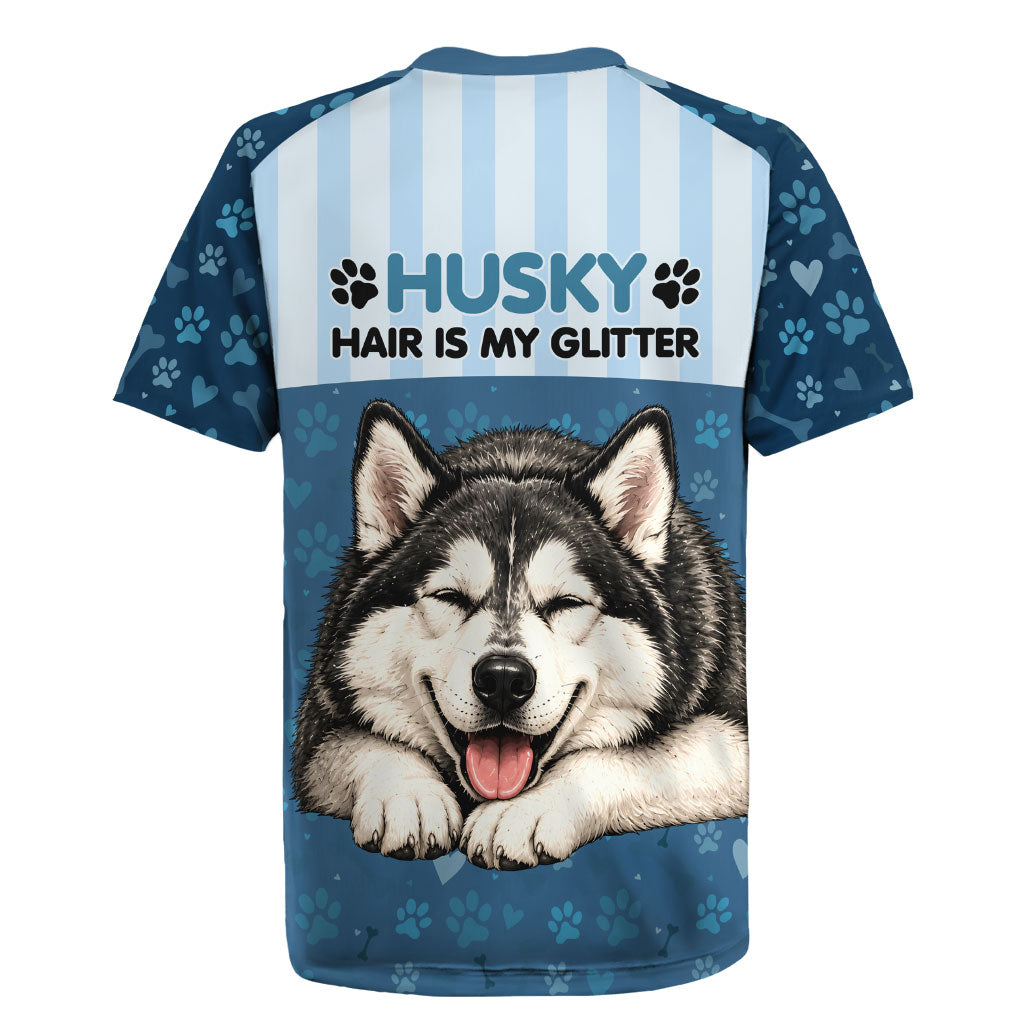 Husky Hair Is My Glitter Rugby Jersey Funny Dog Quote Paw Print Pattern