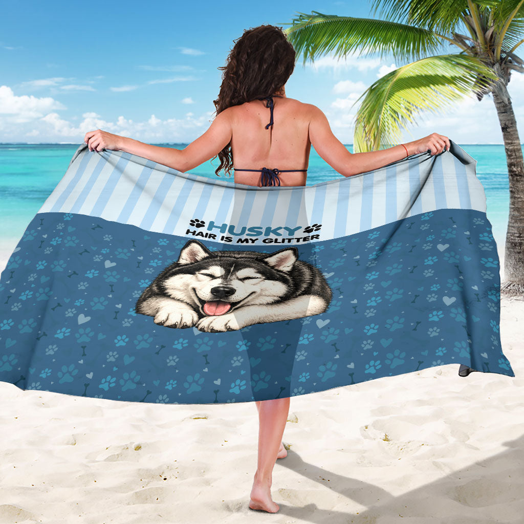 Husky Hair Is My Glitter Sarong Funny Dog Quote Paw Print Pattern