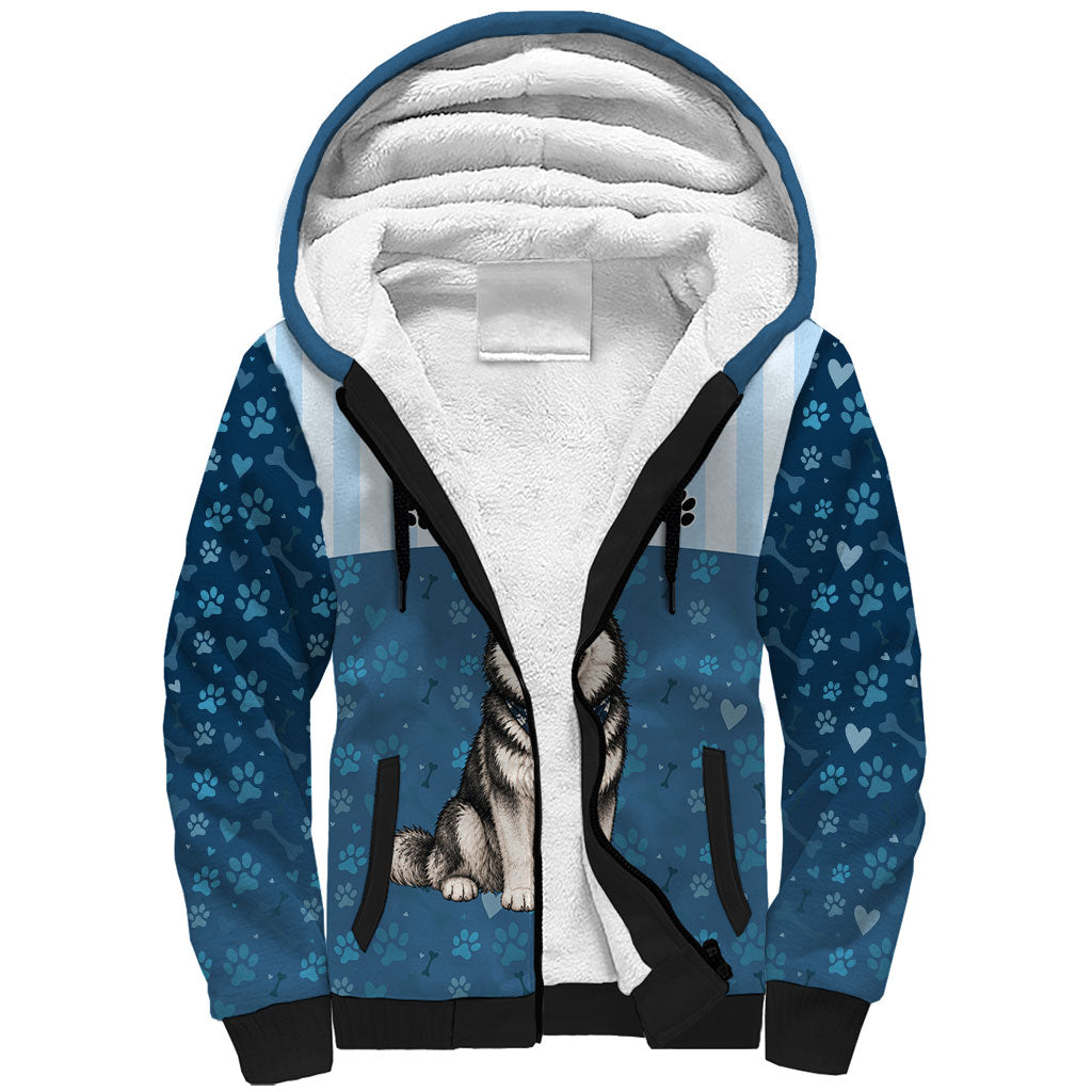 Husky Hair Is My Glitter Sherpa Hoodie Funny Dog Quote Paw Print Pattern