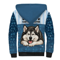 Husky Hair Is My Glitter Sherpa Hoodie Funny Dog Quote Paw Print Pattern