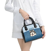 Husky Hair Is My Glitter Shoulder Handbag Funny Dog Quote Paw Print Pattern