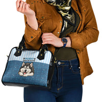 Husky Hair Is My Glitter Shoulder Handbag Funny Dog Quote Paw Print Pattern
