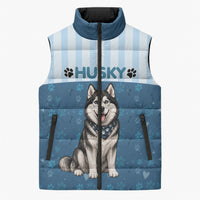Husky Hair Is My Glitter Sleeveless Puffer Jacket Funny Dog Quote Paw Print Pattern
