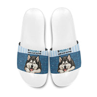 Husky Hair Is My Glitter Slide Sandals Funny Dog Quote Paw Print Pattern
