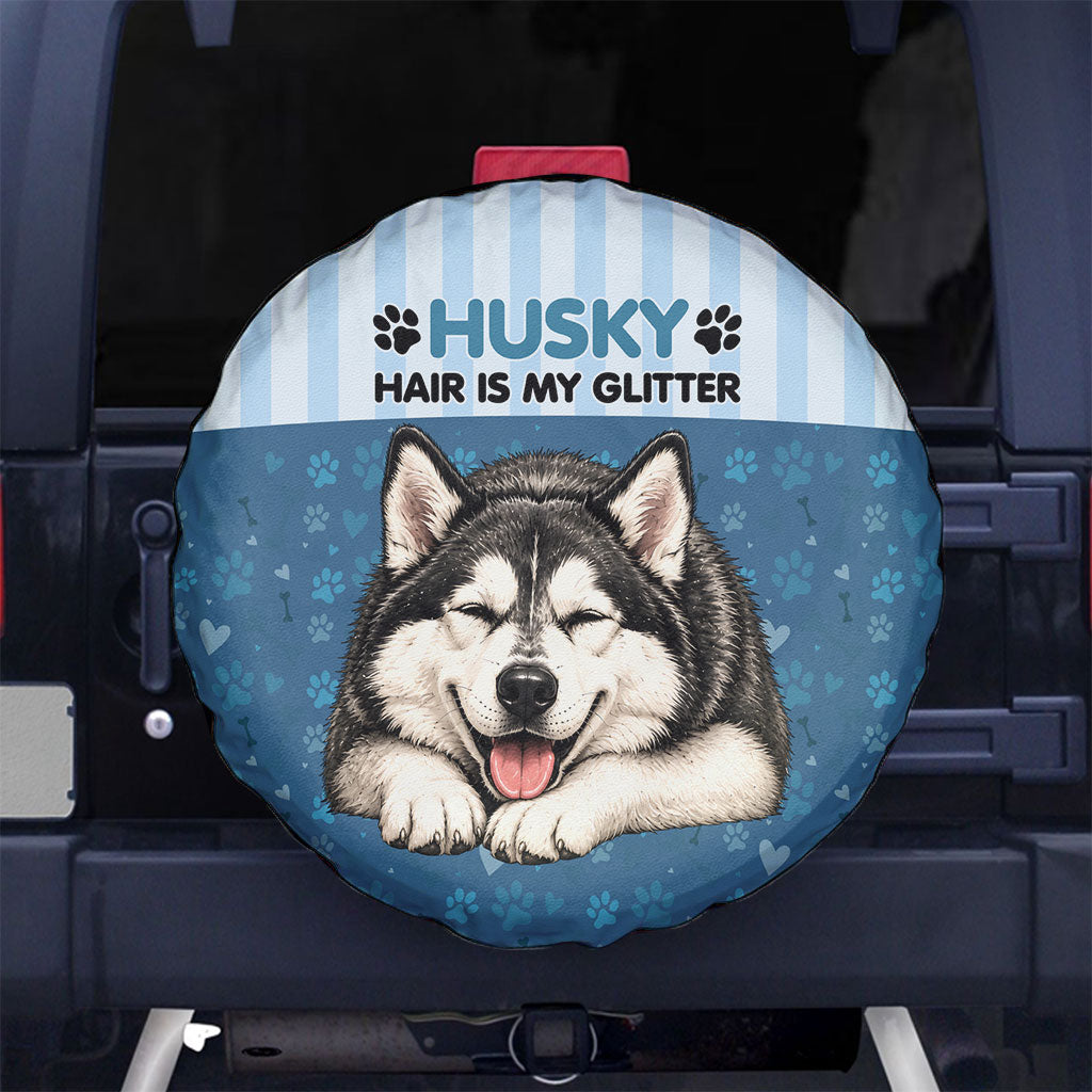 Husky Hair Is My Glitter Spare Tire Cover Funny Dog Quote Paw Print Pattern