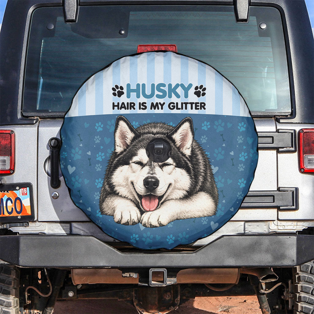 Husky Hair Is My Glitter Spare Tire Cover Funny Dog Quote Paw Print Pattern