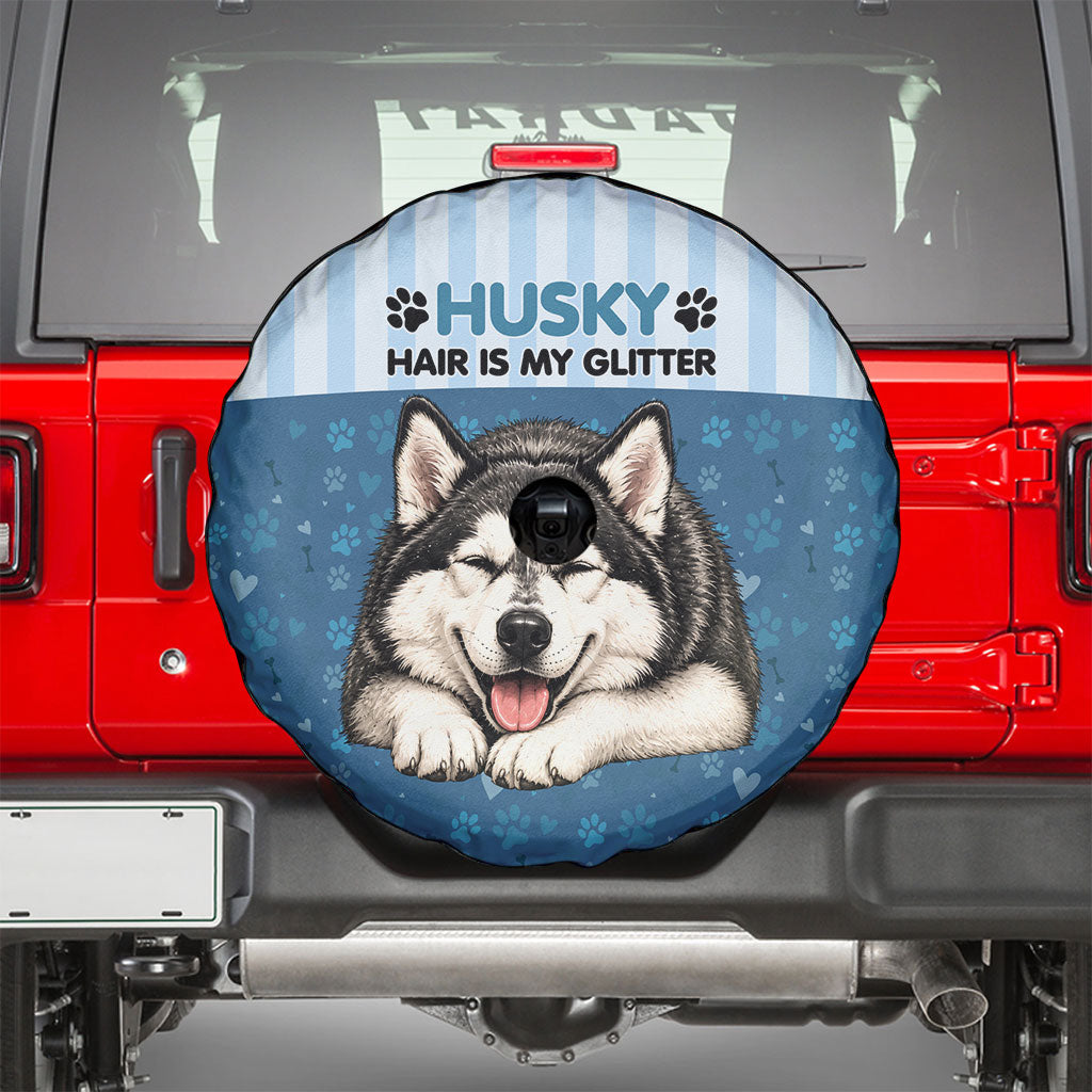 Husky Hair Is My Glitter Spare Tire Cover Funny Dog Quote Paw Print Pattern