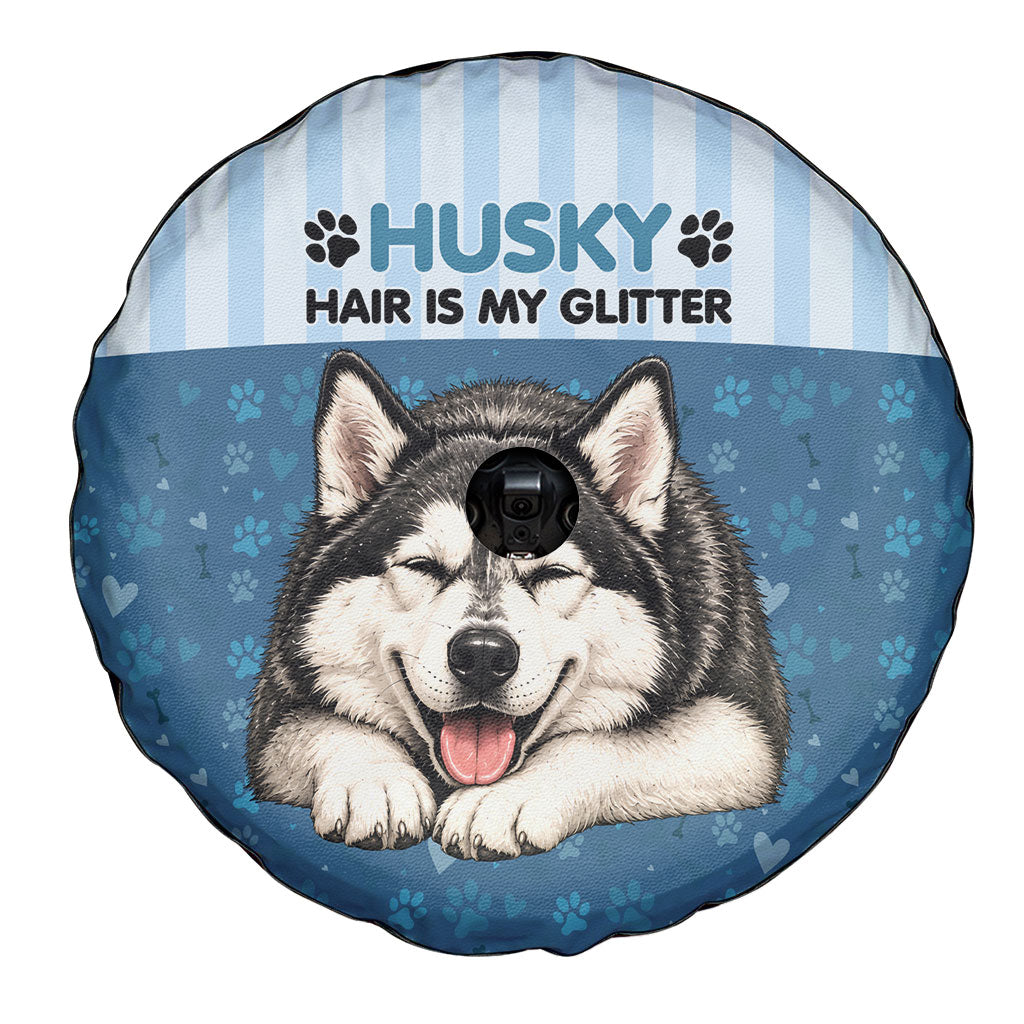 Husky Hair Is My Glitter Spare Tire Cover Funny Dog Quote Paw Print Pattern