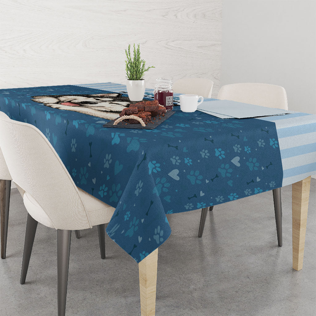 Husky Hair Is My Glitter Tablecloth Funny Dog Quote Paw Print Pattern
