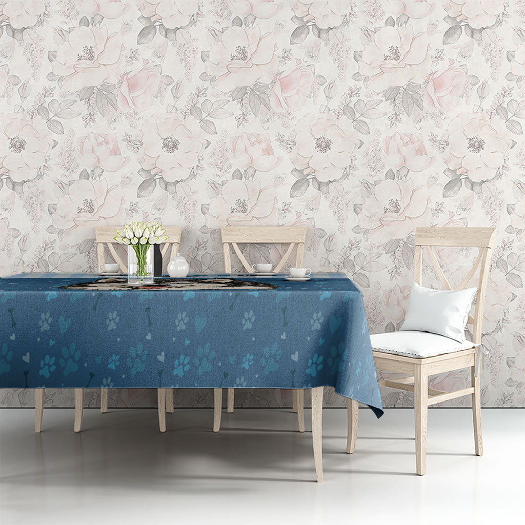 Husky Hair Is My Glitter Tablecloth Funny Dog Quote Paw Print Pattern