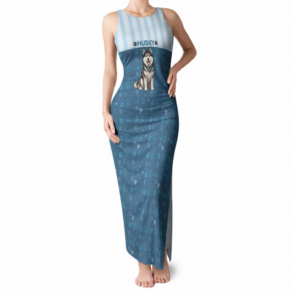 Husky Hair Is My Glitter Tank Maxi Dress Funny Dog Quote Paw Print Pattern