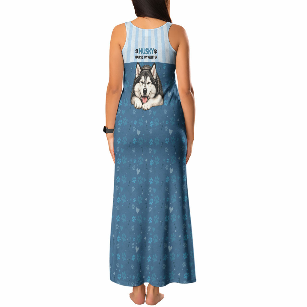 Husky Hair Is My Glitter Tank Maxi Dress Funny Dog Quote Paw Print Pattern