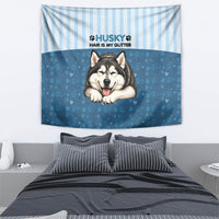 Husky Hair Is My Glitter Tapestry Funny Dog Quote Paw Print Pattern
