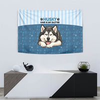 Husky Hair Is My Glitter Tapestry Funny Dog Quote Paw Print Pattern