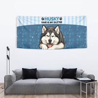 Husky Hair Is My Glitter Tapestry Funny Dog Quote Paw Print Pattern