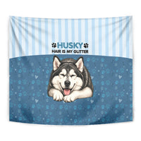 Husky Hair Is My Glitter Tapestry Funny Dog Quote Paw Print Pattern