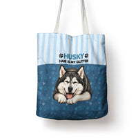 Husky Hair Is My Glitter Tote Bag Funny Dog Quote Paw Print Pattern
