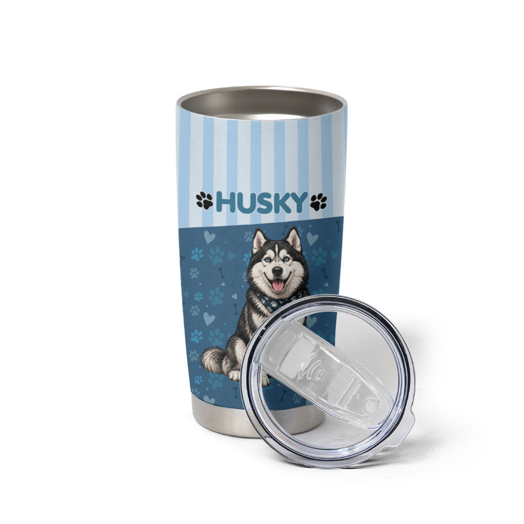 Husky Hair Is My Glitter Tumbler Cup Funny Dog Quote Paw Print Pattern