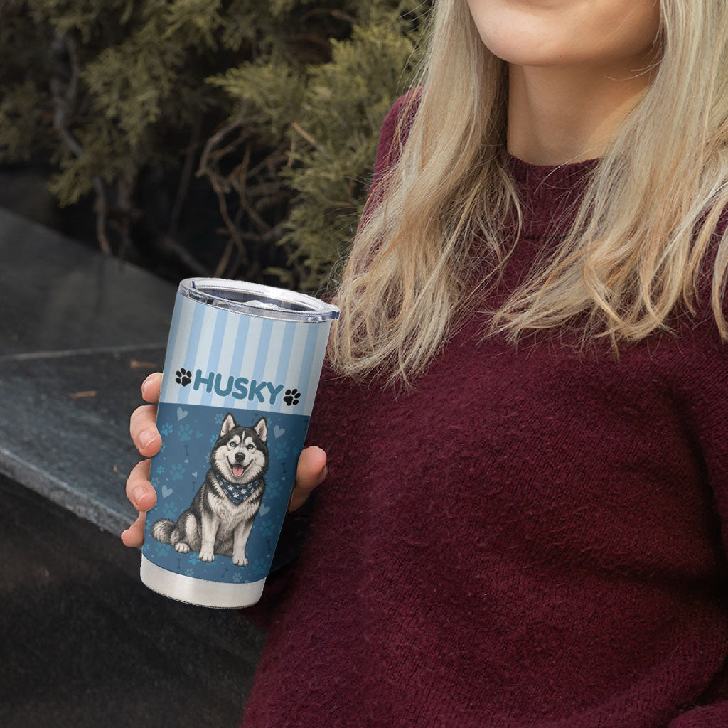 Husky Hair Is My Glitter Tumbler Cup Funny Dog Quote Paw Print Pattern