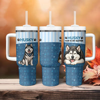 Husky Hair Is My Glitter Tumbler With Handle Funny Dog Quote Paw Print Pattern