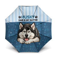 Husky Hair Is My Glitter Umbrella Funny Dog Quote Paw Print Pattern