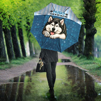 Husky Hair Is My Glitter Umbrella Funny Dog Quote Paw Print Pattern
