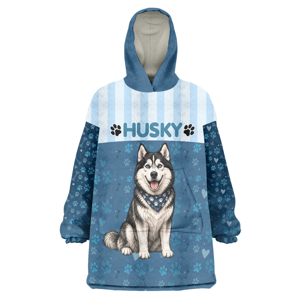 Husky Hair Is My Glitter Wearable Blanket Hoodie Funny Dog Quote Paw Print Pattern