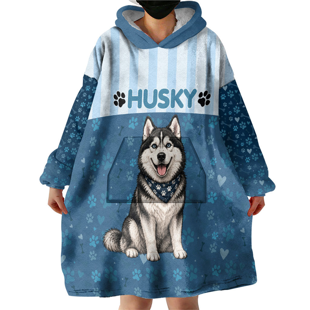 Husky Hair Is My Glitter Wearable Blanket Hoodie Funny Dog Quote Paw Print Pattern