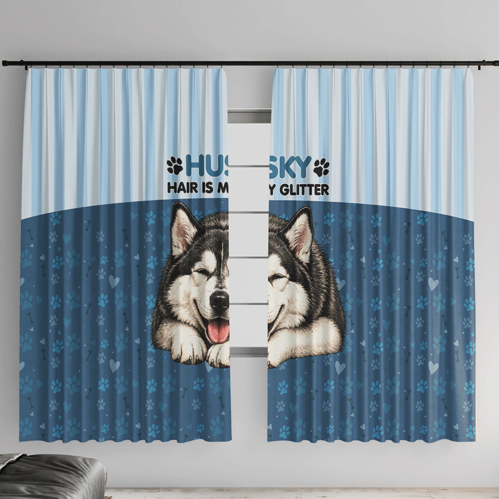 Husky Hair Is My Glitter Window Curtain Funny Dog Quote Paw Print Pattern