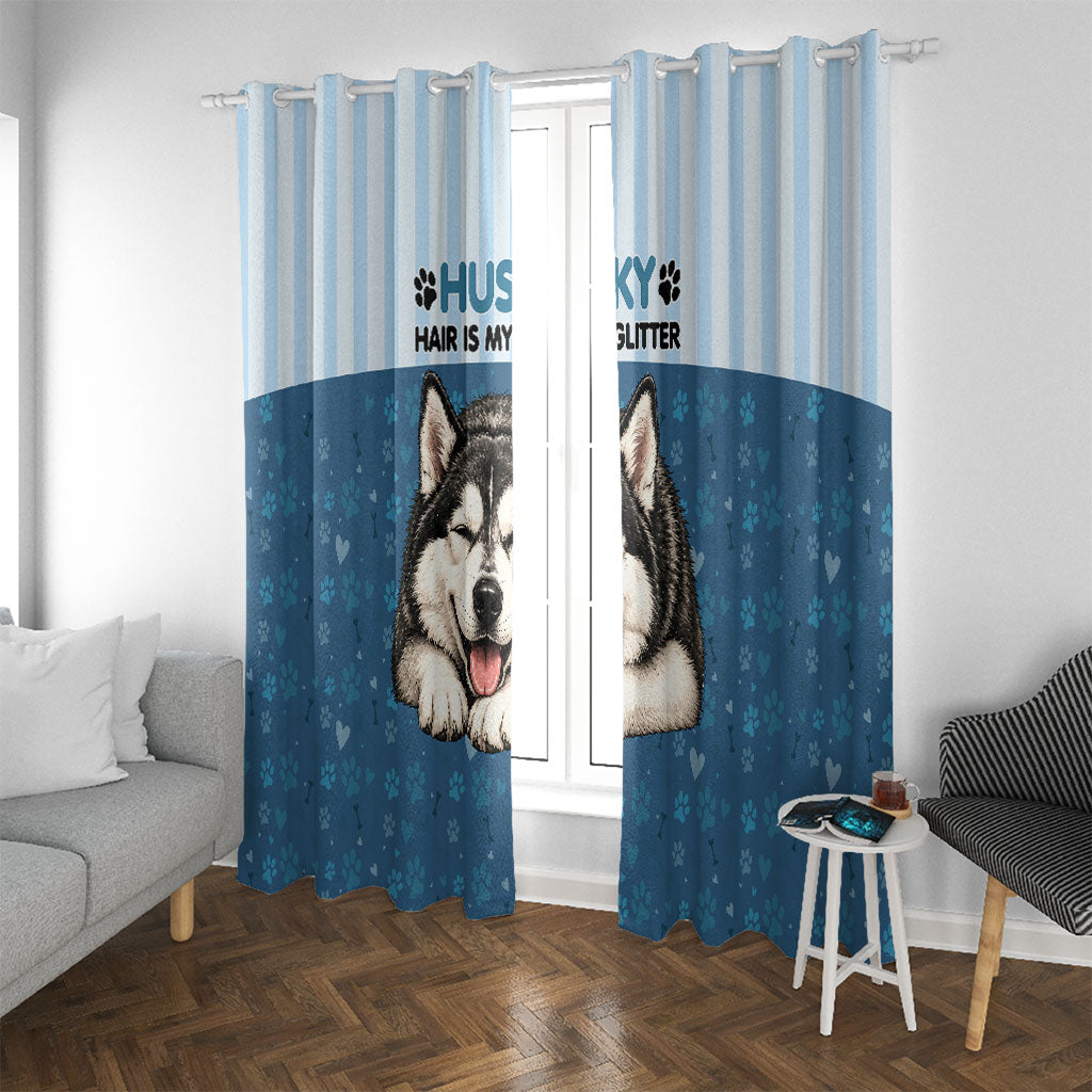Husky Hair Is My Glitter Window Curtain Funny Dog Quote Paw Print Pattern
