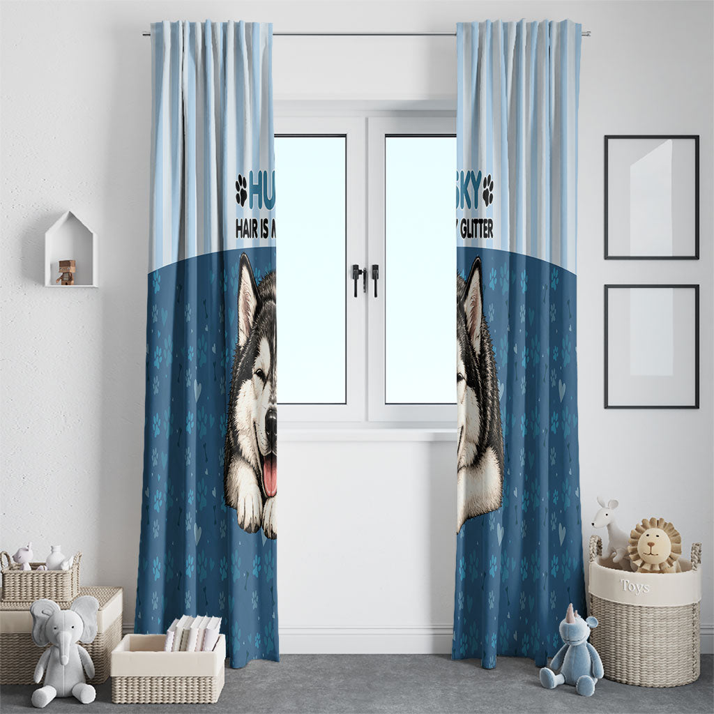 Husky Hair Is My Glitter Window Curtain Funny Dog Quote Paw Print Pattern
